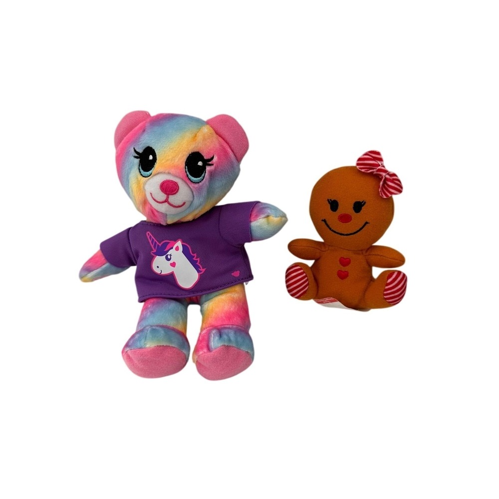 Build-A-Bear Workshop Rainbow Bear & Sweet Gingerbread Girl Plush Set Bundle Lot